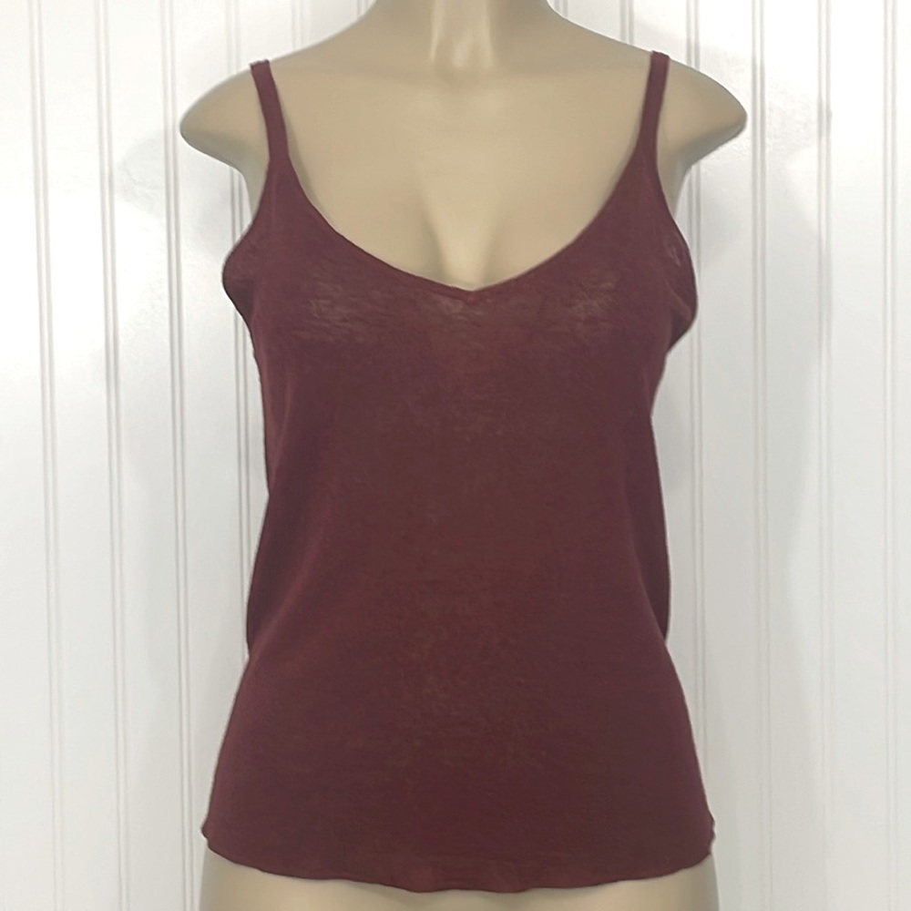 Brooks Brothers Linen Blend Knit Tank Deep V Burgundy Medium NWOT